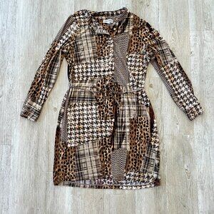 Womens Shelby & Palmer Brown Animal Print Patch Mini Dress - 12